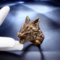 Vintage gold wolf head ring in stainless steel with detailed fur texture for men - US 7 / Gold and Black