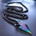 Rainbow plated stainless steel arrow pendant on a chunky black box chain necklace - Multicolor Pendant with Black Chain