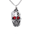Skull pendant necklace in stainless steel with red rhinestone eyes on square box chain - Pendant Only (Without Chain) - Steel Color With Red Eyes