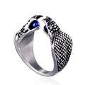 Vintage silver snake ring with blue gems and engraved scales in an adjustable open design - US 6 / Silver Blue