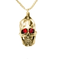 Golden titanium steel skull pendant necklace with red crystal eyes and box chain - Pendant Only (Without Chain) - Gold Color With Red Eyes