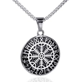Collar con colgante de brújula vikinga Vegvisir en acero inoxidable pulido y cadena box - Colgante Solo (Sin Cadena) - Color Acero