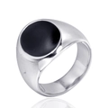 Anillo de sello clásico para hombre de acero inoxidable plateado con piedra negra redonda - US 7 / Color Acero