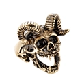 Vintage gothic men's stainless steel ram horn skull ring with antique gold finish - US 7 / Gold Without Stone
