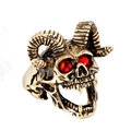 Punk style stainless steel ram skull ring with vintage gold finish and red gem eyes - US 7 / Gold (Red Eyes)