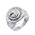 Men's hip-hop stainless steel lion head relief ring with Greek key pattern edge - US 7 / Steel