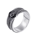 Anillo vintage de acero inoxidable con gema negra y relieve detallado de plumas - US 7 / Color Acero Circón Negro