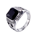 Anillo vintage para hombre de acero inoxidable con gema negra cuadrada y motivos griegos - US 7 / Color Acero Circón Negro