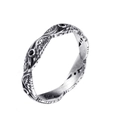 Anillo retro de acero inoxidable grabado con plumas y piedras negras redondas plata - US 7 / Color Acero Circón Negro