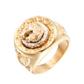 Men's gold-plated stainless steel lion head ring featuring a Greek key pattern border - US 7 / Two Tone Gold B