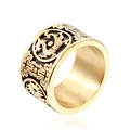 Anillo retro de acero inoxidable dorado para hombre con relieves de dragón y nubes - US 7 / Dorado y Negro