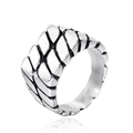 Anillo industrial vintage para hombre de acero inoxidable con patrón de cadena - US 7 / Acero Liso
