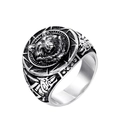 Anillo de acero inoxidable para hombre con cabeza de lobo y grabado tribal vintage - US 7 / Color Acero