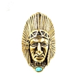 Vintage gold-finish steel ring with Indian chief feather design and blue turquoise stone - US 7 / Gold (Green Faux Turquoise)