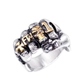 Anillo punk retro de acero inoxidable con calavera y letras KFW doradas sobre plata - US 7 / Bicolor (Oro y Plata)