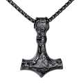 Collar vikingo Martillo de Thor Mjölnir en acero inoxidable negro grabado para hombre - Colgante Negro Solo (Sin Cadena)