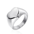 Anillo de sello con forma de corazón en acero inoxidable pulido visto desde un ángulo lateral - US 7 / Color Acero