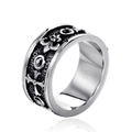 Anillo vintage para hombre de acero inoxidable con flor de lis y piedra negra gótica - US 7 / Color Acero