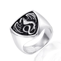 Anillo de sello vintage de acero inoxidable para hombre con cresta de dragón 3D en escudo - US 7 / Color Acero