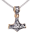 Collar de martillo de Thor en acero inoxidable plateado y dorado con cadena de perlas - Colgante Bicolor Oro Solo (Sin Cadena)
