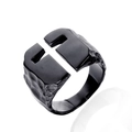 Men's gothic black stainless steel ring with hollow cross design and hammered texture finish - US 7 / Black