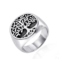 Anillo de sello vintage de acero inoxidable con el árbol de la vida grabado y oxidado - US 7 / Color Acero
