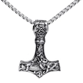 Collar vikingo martillo de Thor plateado con grabados celticos y cadena de eslabones cuadrados - Color Acero Colgante Solo (Sin Cadena)
