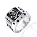 Anillo de sello punk gótico de acero inoxidable con calavera y huesos en relieve - US 7 / Color Acero