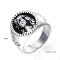 Retro stainless steel men's signet ring with Jesus relief and side cross engraving - US 7 / Steel