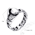 Retro stainless steel cobra head ring with 11mm width and rugged chain link band - US 7 / Steel