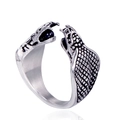 Adjustable silver snake ring for men featuring detailed scales and a black bead accent - US 6 / Silver Black