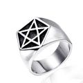 Anello vintage da uomo in acciaio inossidabile con scudo esagonale e pentacolo nero - US 7 / Color Acciaio