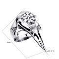 Vintage Wikinger Vogelkopf Ring aus Edelstahl mit Vegvisir und Valknut Symbolen - US 7 / Antiksilber