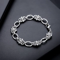 Bracciale a catena in acciaio al titanio argento lucido con grandi maglie ovali e chiusura - Stile Svuotato Giuntato Fantasia (S800-A)