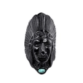 Retro black Indian chief ring with feather carving and a green turquoise stone - US 7 / Black (Green Faux Turquoise)