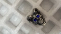 Gothic ram skull pendant in vintage silver finish with bright blue gemstone eyes - US 7 / Steel Blue Eyes
