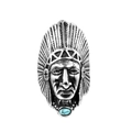 Vintage steel Indian chief ring with turquoise stone inlay in silver finish - Silver Tone (Blue Faux Turquoise)
