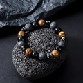 Tiger eye and volcanic lava stone beaded bracelet with metallic spacers for men - Tiger Eye Stone Style (S808-A)