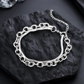 Bracciale da uomo a doppio strato in acciaio al titanio argento con catena snake - Bracciale Avvolgente (S008-D) 21CM