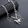 Silver butterfly pendant necklace with black beads and layered titanium steel chains - Butterfly Pendant Necklace (L1072-A)