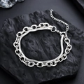 Bracciale a doppio strato in acciaio inossidabile argento con catene a serpente - Bracciale Avvolgente (S008-C) 19CM
