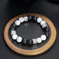 Minimalist white turquoise and black agate beaded bracelet with silver metal spacers - Lucky Style (S709-A)