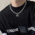 Collana in acciaio al titanio con ciondolo a farfalla blu e catena cubana stile alla moda - Farfalla Fiamma Blu - Catena a Maglie