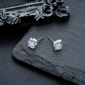 Macro detail of irregular silver earrings with iridescent inlay on dark stone - Oil-Dripped Stud Earring (Purple White Single)