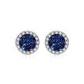 Blauwe druzy halo magnetische clip-on oorbellen met zilveren basis en kristal - Sprankelende Magnetische Oorclip / Blauw
