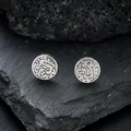 Vintage silver dragon pattern clip-on earrings displayed on a dark natural rock surface - Dragon Pattern Style (X097-A) / One Pair