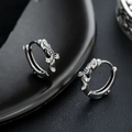 Vintage oxidized titanium steel cross hoop earrings with punk chrome floral relief - Cross Earring Style (X914-A)
