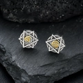 Retro Eye of Providence ear clips in mixed silver and gold tones on black stone background - Six-pointed Star Eye Style (X906-A)
