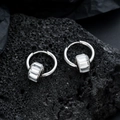 Silver hoop earrings with sparkling zircon pendant on textured volcanic stone - Zirconia Hoop Earrings (Pair) / Silver