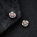Silver Mobius magnetic earrings with champagne crystal cluster on black volcanic rock - Mobius Ear Clip / Brilliant Apricot